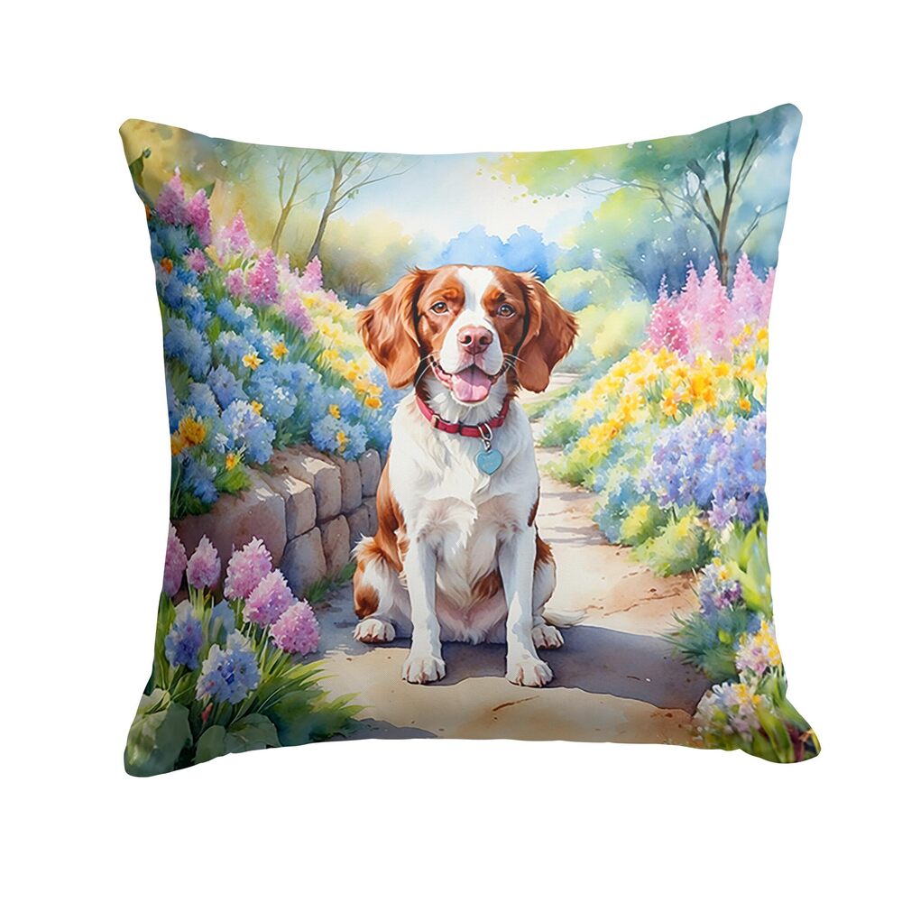 3036 Spring Path Throw Pillow, 18Hx18W, Brittany Spaniel 6584